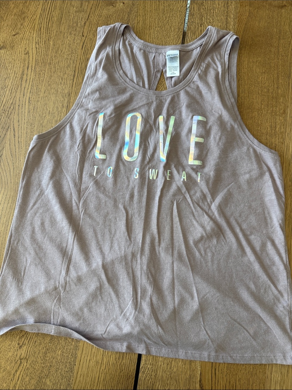 Victoria's Secret Taupe Tank with Iridescent LOVE Graphic